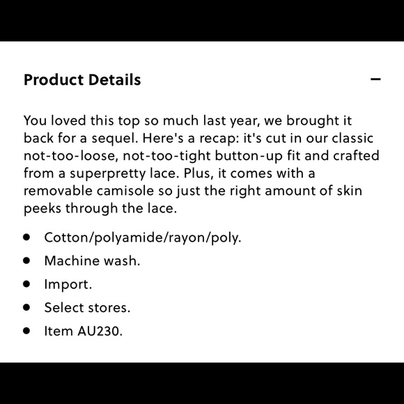 NWT Elegant Lace Blouse (with black cami) Size 12 - Picture 2 of 2